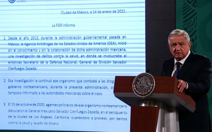 In his daily morning press conference, the Mexican president accused the DEA of fabricating evidence against General Salvador Cienfuegos.