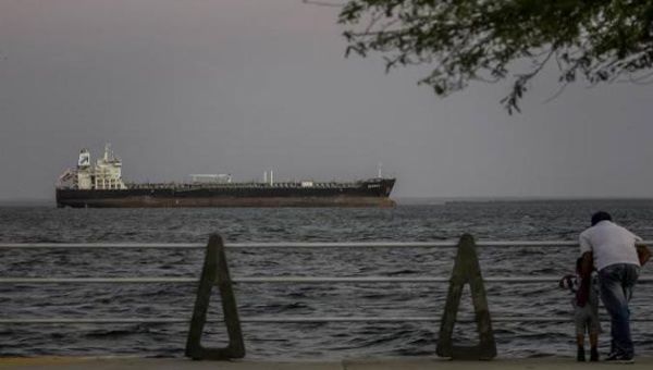 An oil tanker crosses the Maracaibo Lake, Venezuela, Jan. 12, 2021. 
