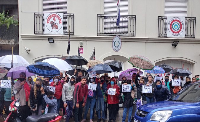 Protest in front of the Paraguayan embassy in Buenos Aires, Argentina, Feb. 2, 2021.