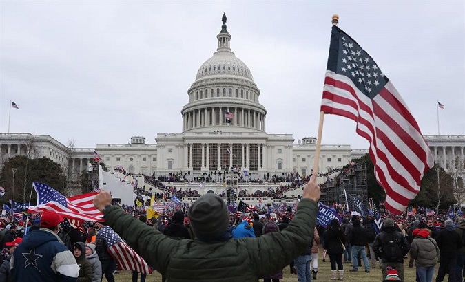 Pro-Trump protesters occupy the grounds of the West Front of the US Capitol, Washington, DC, U.S., Jan. 6, 2021.
