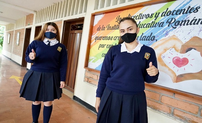 Students in a school fulfilling COVID-19 safety protocols. Marinilla-El Retiro, Antioquia, Colombia Jan. 26, 2021.