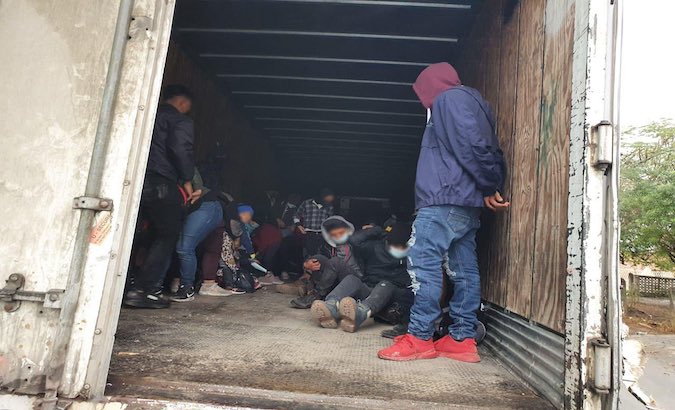 The 108 migrants were crammed into a truck, Nuevo Leon, Mexico, Feb. 14, 2021.