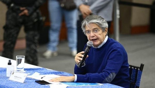 Guillermo Lasso during a press conference in Quito, Ecuador, Feb.12, 2021.