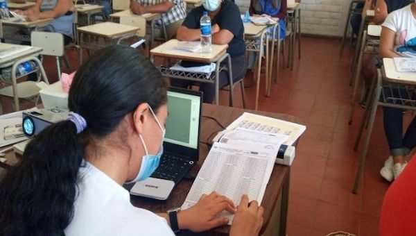 Voting board members prepare for the elections, San Salvador, El Salvador, Feb. 22, 2021.