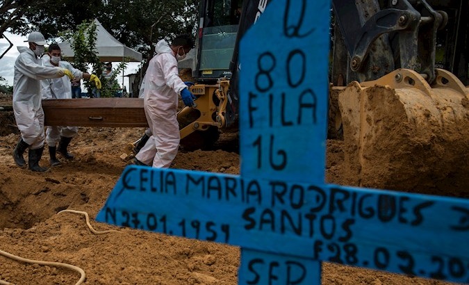 Funeral of a COVID-19 victim in the Nossa Senhora Aparecida Cemetery, Manaus, Amazonas, Brazil, March 1, 2021.