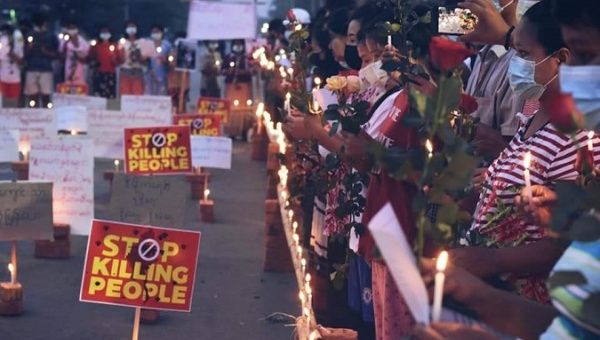 Citizens hold a peaceful demonstration in memory of the people killed by the Military Junta, Myanmar, March 15, 2021.