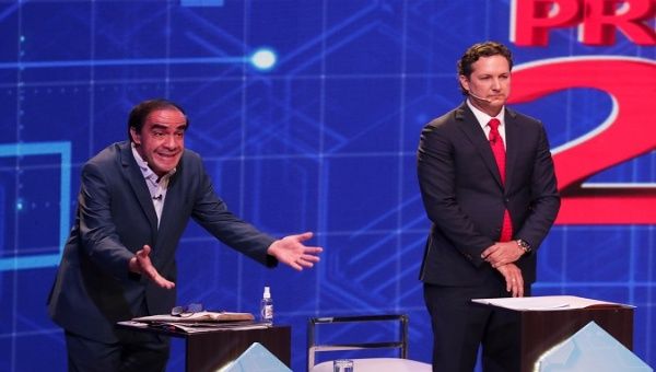Presidential candidates Yonhy Lescano (L) and Daniel Salaverry (R), Lima, Peru, March. 30, 2021.