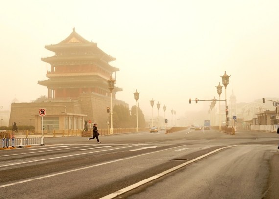 The Zhengyang Gate is seen shrouded in dust in Beijing, capital of China, March 15, 2021.