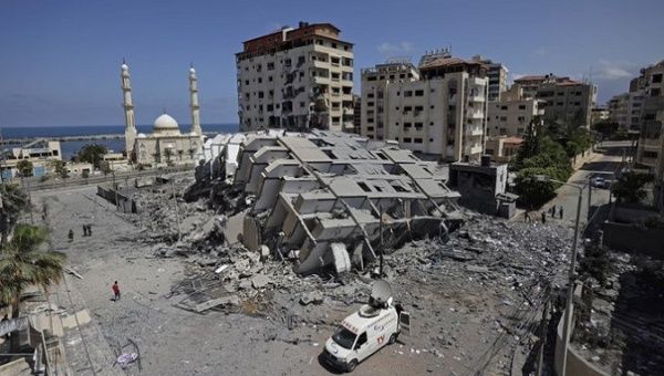 Residential building targeted by Israeli strike in Gaza, May 12, 2021.