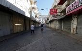 An empty street during the Palestinian general strike in Nablus CIty, West Bank, May 18, 2021.