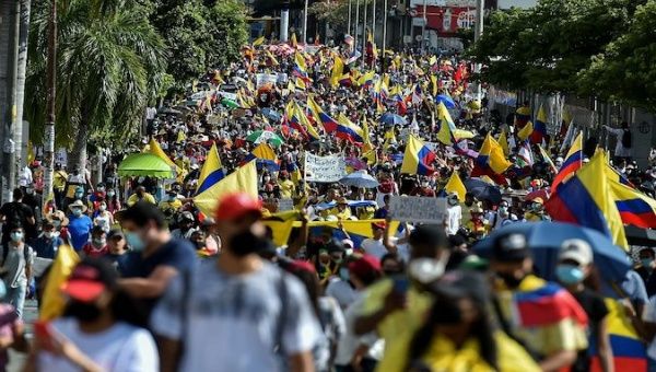 Thousands of people protest against the government in Bogota, Colombia, May 2021.