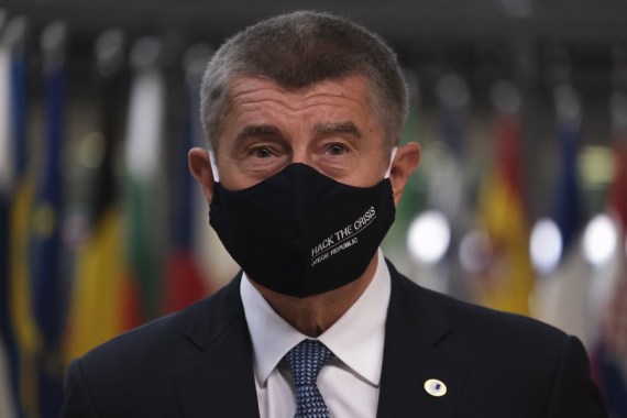 File photo shows Czech Prime Minister Andrej Babis arriving for a special European Council meeting at the EU headquarters in Brussels, July 17, 2020.