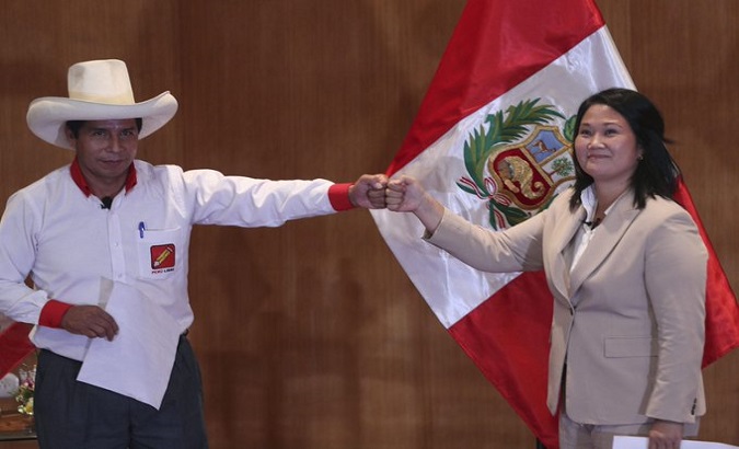 Pedro Castillo (L) and Keiko Fujimori (R), Peru, June 3, 2021.