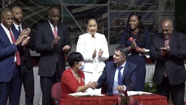 Signing ceremony for the construction of an international airport in Dominica, Jun. 9, 2021. 
