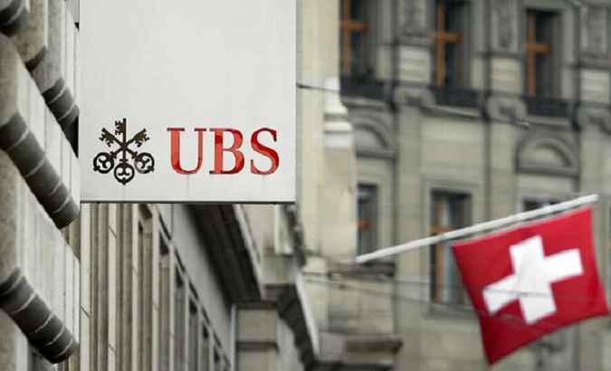 Banner with the logo of the United Bank Switzerland.