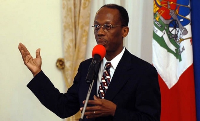 Ex-President Jean-Bertrand Aristide at a press conference, Haiti.