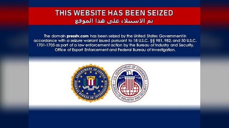 Going to PressTV 's website gives this message. The US codes cited are civil & criminal forfeiture and powers given to the U.S. president during a national emergency.