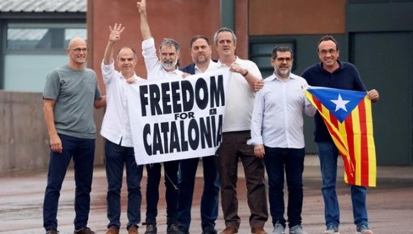 Catalan activists walking free from prison, Spain, June 23, 2021.