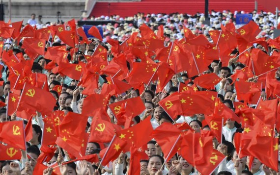 Chorus members make preparations for a grand gathering celebrating the Communist Party of China (CPC) centenary at Tian'anmen Square in Beijing, capital of China, July 1, 2021.