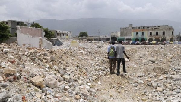 Rubble left by the earthquake, Haiti, Aug. 2021.