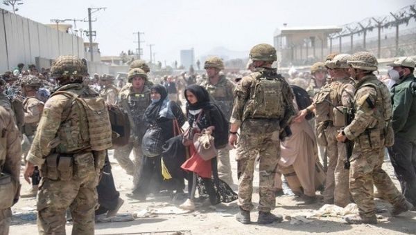 American soldiers and civilians during the evacuation operation in Kabul Airport, Afghanistan, Aug. 22, 2021.