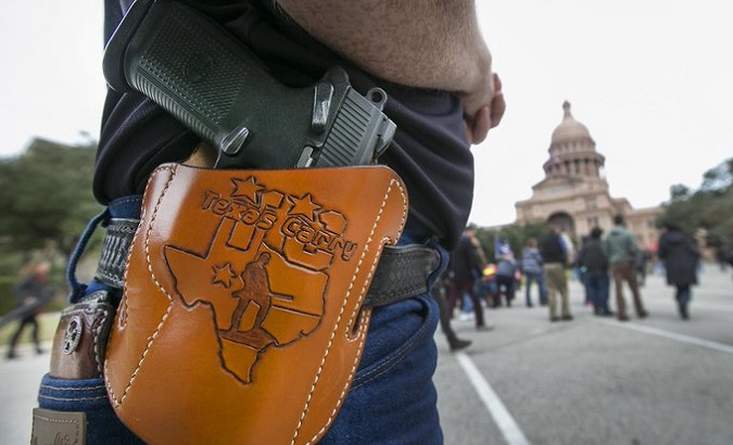 Citizen carries a gun near the Texas Capitol, Austin, U.S.