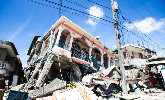 Buildings affected by the earthquake, Les Cayes, Haiti, Aug. 2021.