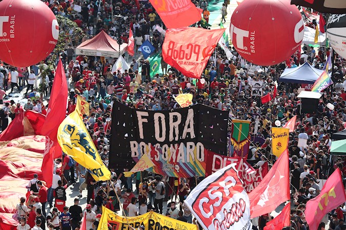 Demonstrators opposed to the president of Brazil, Jair Bolsonaro, march today, Brazilian Independence Day, in Sao Paulo (Brazil).