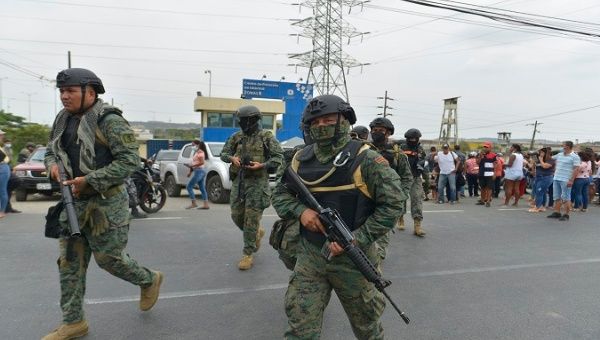 Soldiers enter the Zonal 8 Prison in Guayaquil, Ecuador, Oct. 2, 2021.