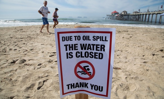 Sign on a beach, California, U.S., Oct. 4, 2021.