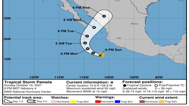 Progress of tropical storm Pamela, Mexico, Oct. 11, 2021