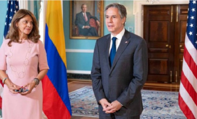 Secretary of State Antony Blinken (R) and Colombia's Vice President Marta Ramirez (L), Washington DC, U.S., Oct. 6, 2021.