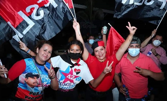 Citizens celebrate the FSLN triumph at the Victoria Square, Managua, Nicaragua, Nov. 7, 2021.