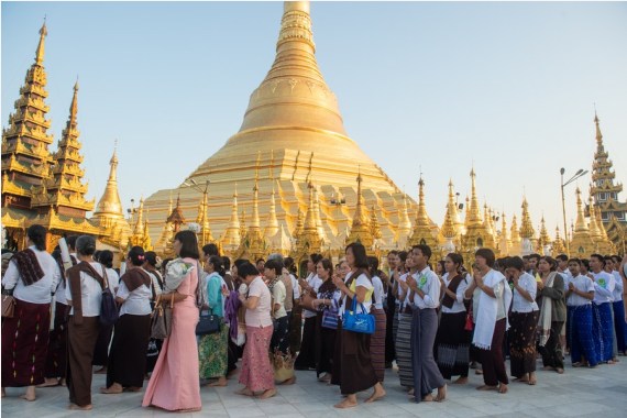 People visit the Shwedagon Pagoda in Yangon, Myanmar, Jan. 11, 2020.
