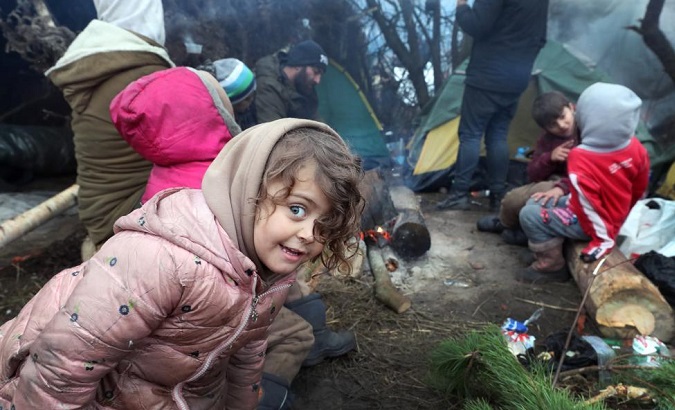 Children at a refugee camp near the Polish border in Belarus, Nov. 14, 2021.