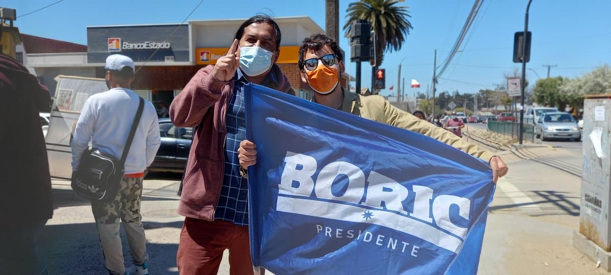 Citizens support the Social Convergence party candidate Gabriel Boric, El Quisco, Chile, Nov. 15, 2021.