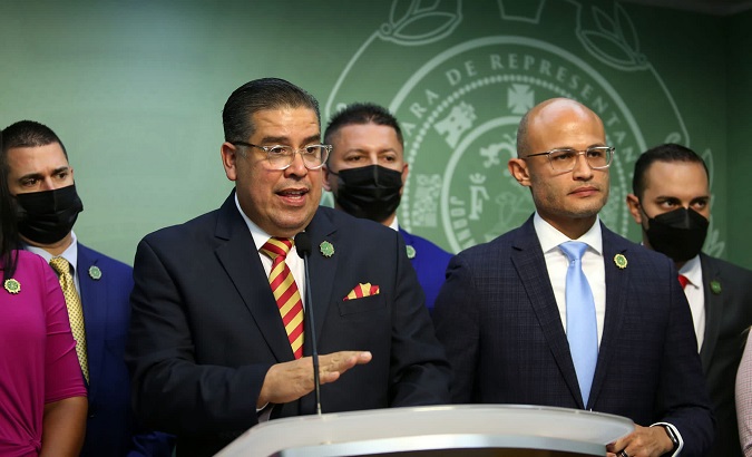 House of Representatives Speaker Rafael Hernandez (L), San Juan, Puerto Rico, Nov. 16, 2021.
