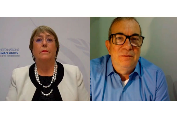 The president of Comunes, Rodrigo Londoño, and the United Nations High Commissioner for Human Rights, Michelle Bachelet, talked today about the implementation of the Peace Agreement in Colombia.