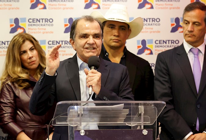 Oscar Iván Zuluaga speaks after learning that his party, the Democratic Center, chose him as the only candidate for the Presidency of Colombia to represent this party in the 2022 elections
