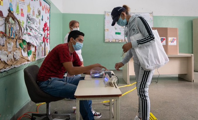Citizen at a polling station, Venezuela, Nov. 21, 2021.