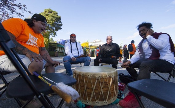 An Indigenous band performs at a commemoration event during the first National Day for Truth and Reconciliation in Toronto, Ontario, Canada, on Sept. 30, 2021.
