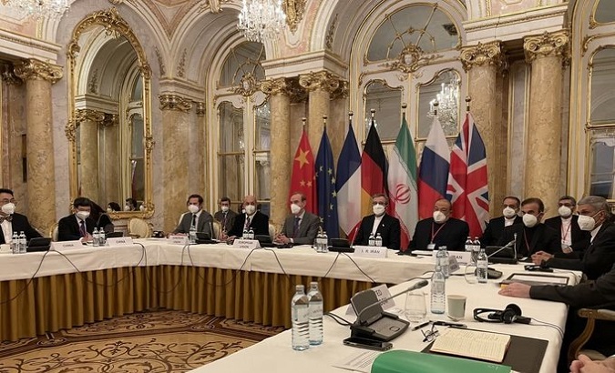 Diplomats in the negotiations of the nuclear deal in Palais Coburg Hotel, Vienna, Austria, Nov. 29, 2021.
