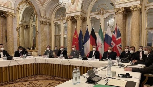 Diplomats in the negotiations of the nuclear deal in Palais Coburg Hotel, Vienna, Austria, Nov. 29, 2021.