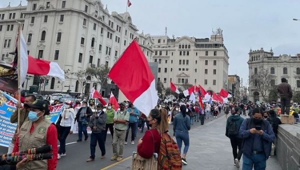 Citizens take part in a demonstration to support President Pedro Castillo, Lima, Peru, Nov. 27, 2021. 