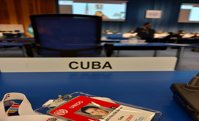 Cuban diplomat Marlen Redondo representing the island nation in the session of UNIDO in Vienna, December 3, 2021.