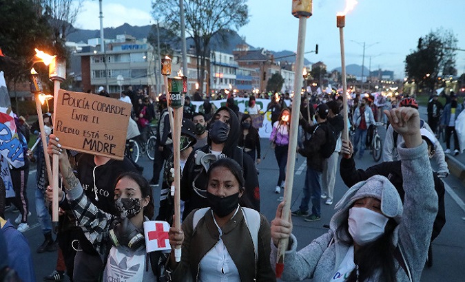 Citizens protest against violence, Colombia, 2021.