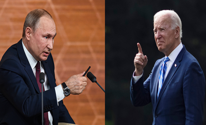 Russian President Vladimir Putin and U.S. President Joe Biden. Jan. 23, 2022.