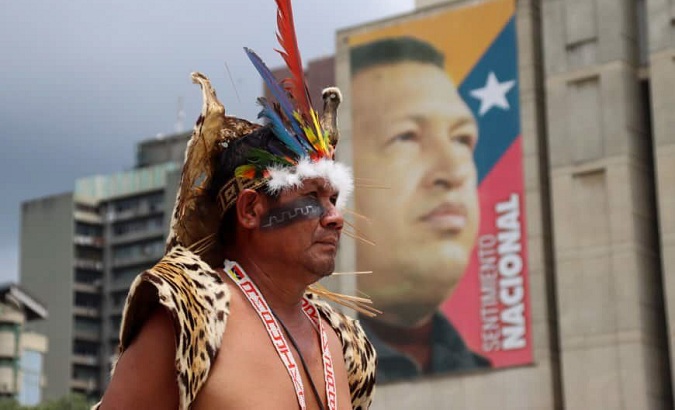 Citizen at a rally on the Indigenous Resistance Day, Caracas, Venezuela, Oct. 12, 2021.