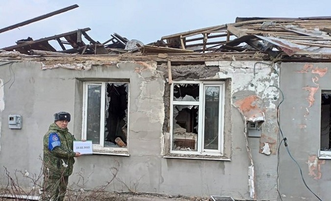 Aftermath of the Ukrainian shelling in the Donbass region, Feb. 22, 2022.