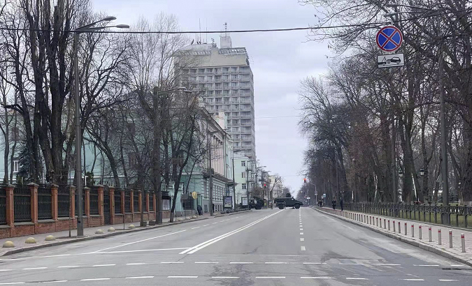 An empty street in Kiev, Ukraine, Feb. 25, 2022.